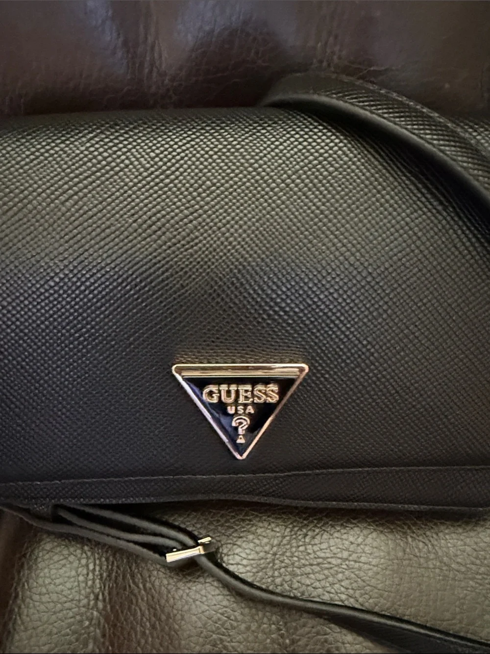 GUESS Black Crossbody with Gold Triangle Logo Accent